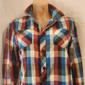 Element MENS Skatboard Colorful Plaid Button Down Shirt